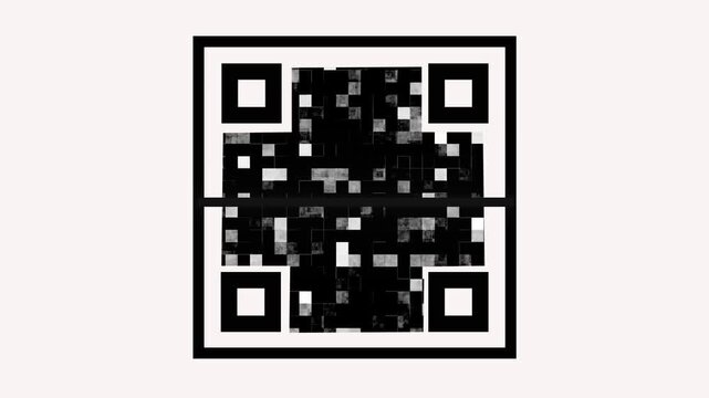 Qr code with scanning line on light pink background, clean barcode technology design for digital access and data transfer, modern scanning interface animation.
