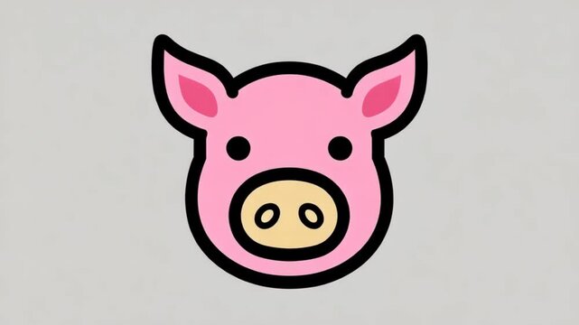 Cartoon Pink Pig Face Closeup.