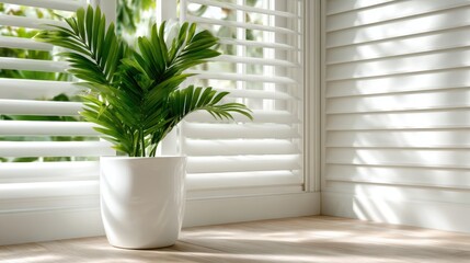 Fototapeta premium A vibrant green plant positioned by a bright window brings life to the indoor space, reflecting a sense of tranquility and the beauty of nature within home settings.