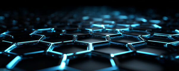 Obraz premium abstract graphene hexagonal lattice structure with blue glowing edges for advanced material science background