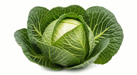 Obraz premium Fresh Green Cabbage Head Isolated on White Background
