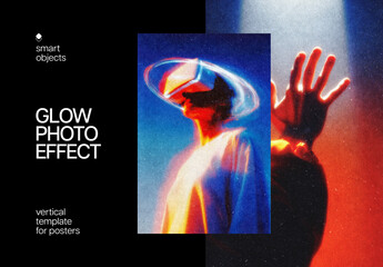Glow Halftone Poster Photo Effect Mockup