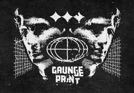 Grunge Print Distortion Logo Effect Mockup