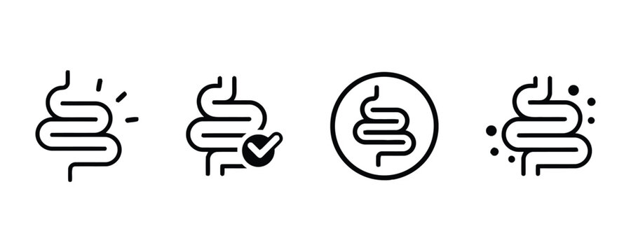 Human digestive system icons representing health and gut function