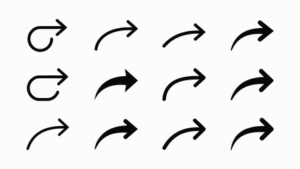 Obraz premium Black Curved Arrows Vector Icons – Right Direction Styles