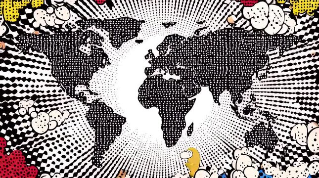 Comics Style World Map Illustration Animation.