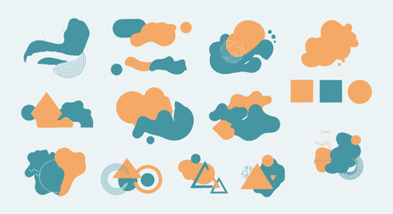 Obraz premium Abstract colorful vector icons representing various geometric shapes and nature elements.