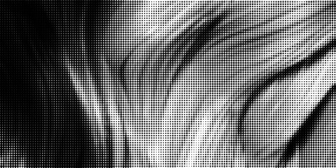 Grunge halftone gradient background. Faded grit noise texture. White and black sandy wallpaper. Retro pixelated backdrop. Anime or manga style comic overlay © Mansur