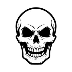 Obraz premium Black and White Skull Illustration with Menacing Expression.