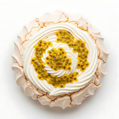 Delicious Pavlova Dessert Topped with Fresh Passion Fruit and Whipped Cream
