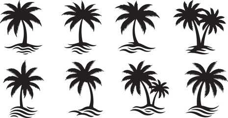 Obraz premium Black Silhouette Palm Trees on White Background Illustration Set