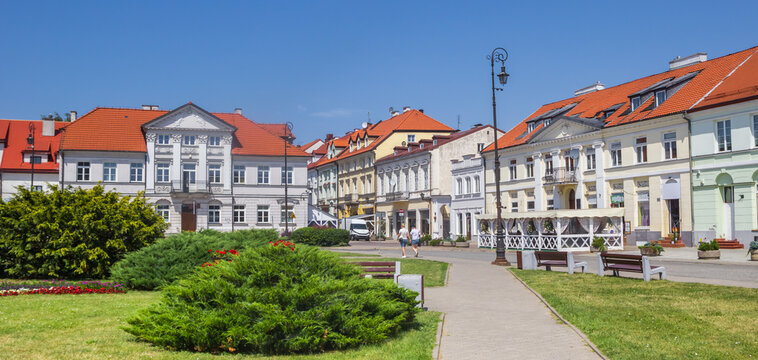 Panorama of the central market square in Plock, Poland