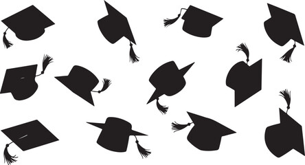 Graduation caps and tassels in mid-air celebration scene