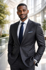 Fototapeta premium Confident young man in business suit smiling indoors