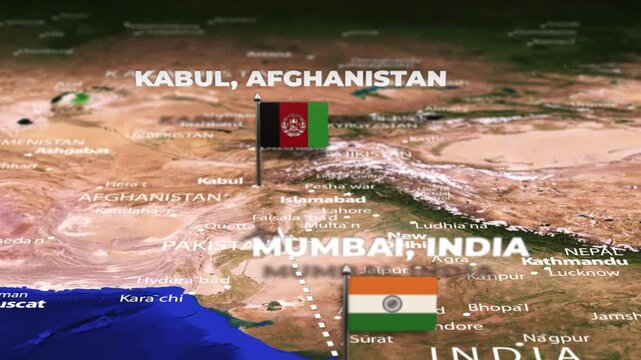 Flight From Mumbai INDIA to Kabul AFGHANISTAN ARMENIA with flag pins
