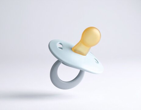 Minimalist Baby Pacifier Floating on White Background, Soft Studio Lighting, Modern Infant Soother Product Concept