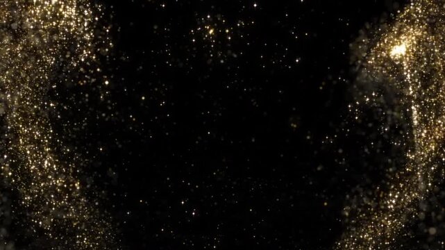 Gold dust particles glitter dust Animation Explode Sparkle fast energy flying wave on black background