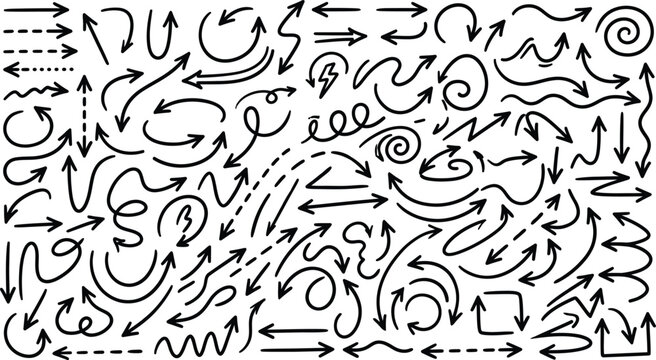 Seamless collection of hand drawn vector patterns featuring birds, arrows, and pizza doodle sketches in a vintage travel illustration set