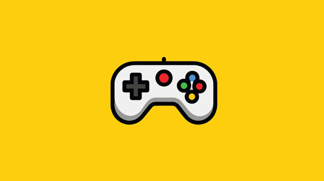 A modern video game controller icon on a yellow background