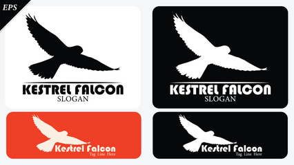 Naklejka premium Kestrel Falcon silhouette isolated on white background with logo text space, featuring a clean black shape symbolising nature life, conservation, Ideal for logos, branding, icons, logo design use