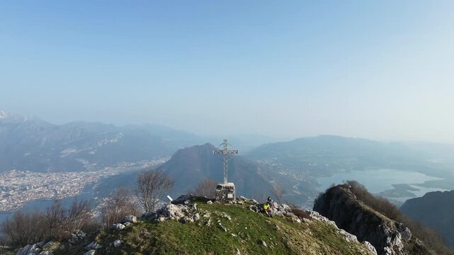 Corno Orientale, Valmadrera, Lecco, Lombardia - Drone View, aerial shot of the mountain top with wide views over the entire landscape below