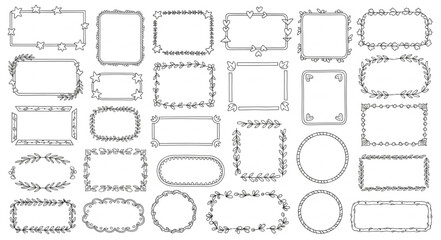 Collection of Hand Drawn Decorative Floral Borders and Frames.