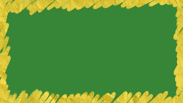 Hand-Drawn Yellow Crayon Style Frame Border on Green Screen | Scribble Texture Rectangular 2d animation | Playful Doodle Video Overlay animated asset