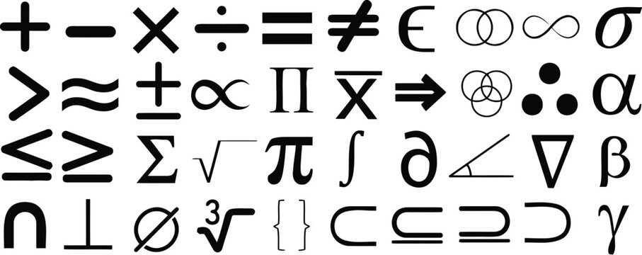 Set of mathematical symbols and equations for science, education, and abstract concepts