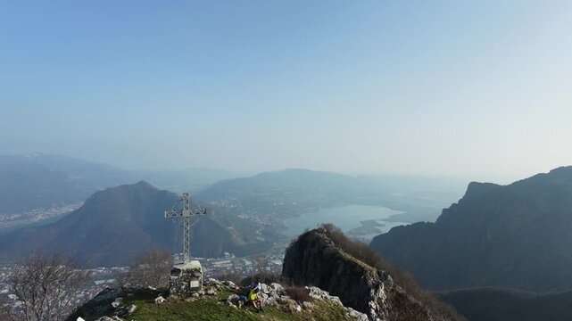 Corno Orientale, Valmadrera, Lecco, Lombardia - Drone View, aerial shot of the mountain top with wide views over the entire landscape below