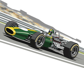 Naklejka premium Vintage Formula 1 Racing Car on Track.