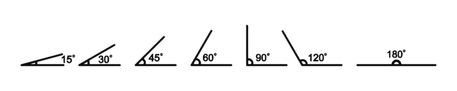 Set of various angle measurements in degrees on a white background