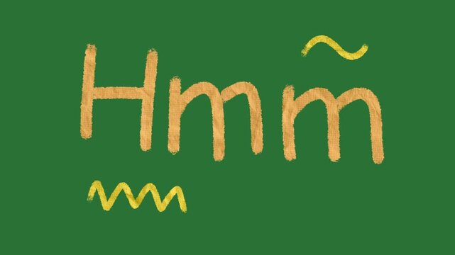 Hand-Drawn Paper Texture "Hmm" Text Expression on Green Screen | Colorful Scribble Dialogue 2d animation | Playful Doodle Word Sticker animated asset