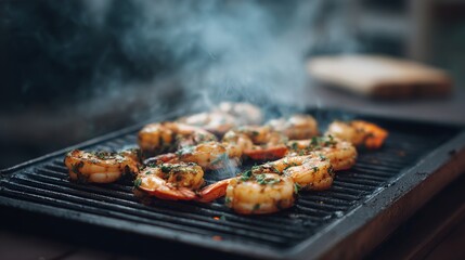 cooking shrimps on the grill grate