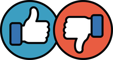 Fototapeta premium A thumbs up and thumbs down icon in blue and red