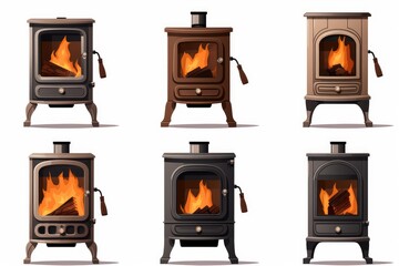Naklejka premium Cast iron fireplaces with burning logs providing cozy room heating