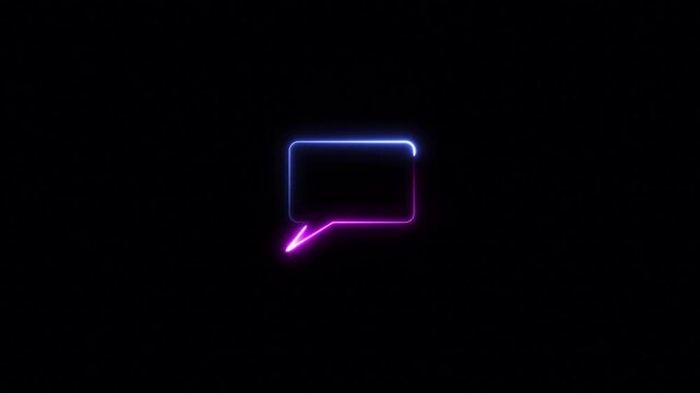 Neon glowing massage sign animated on black background. Notification animated sign symbol on black background.