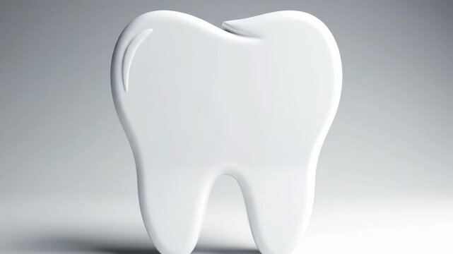 3D white tooth on a light background. Dental health and oral hygiene concept. Close-up of a clean glossy tooth symbol for dentistry