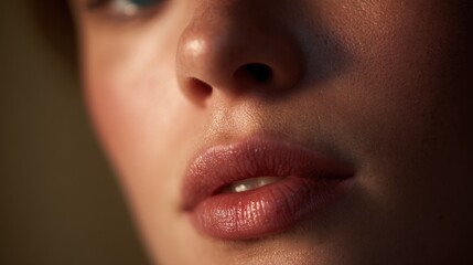 Naklejka premium Close-up of lips showing natural texture in soft lighting