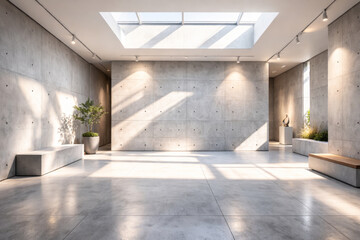 Fototapeta premium Modern minimalist interior with concrete walls and natural light