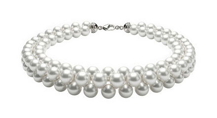Obraz premium A beautiful pearl necklace with a silver clasp on a black background