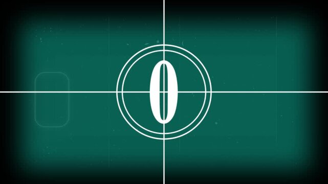 Old movie 5 sec countdown film reel movie, Old movie leader, retro projector style and old film rolling with details, scratches, markers and grain animation,movie countdown from 5 to 0 seconds, 