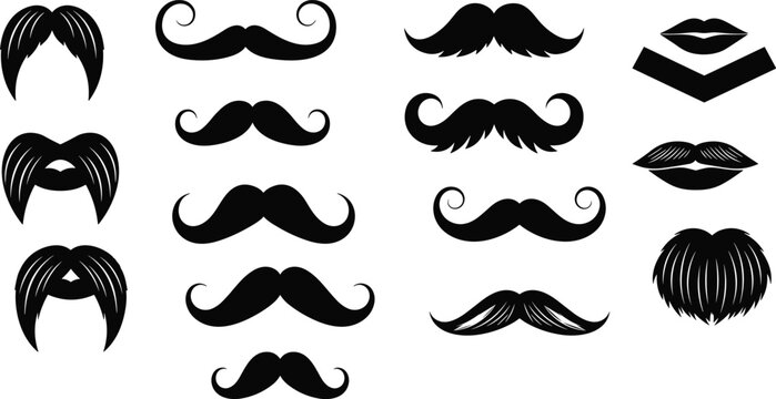 Facial hair silhouette illustration, mustache and beard styles, grooming decor artwork, fashion design vector, minimalist male style icon collection
