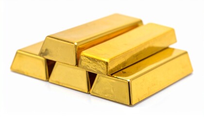 Stack of gold bars. The golden ingots are stacked in a pile, representing wealth and value. They gleam under the light.