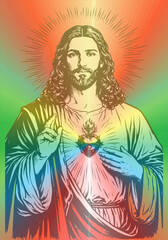 Fototapeta premium Jesus Christ Portrait Vector Illustration Christian Religious Design