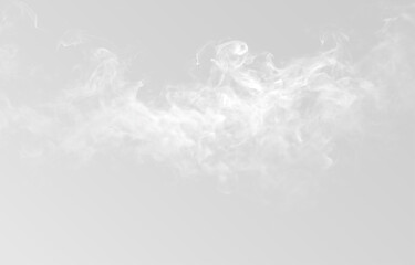 Naklejka premium Realistic white smoke trail, mystical fog clouds and steam wave isolated on white background. Misty smoke trail for overlay png 