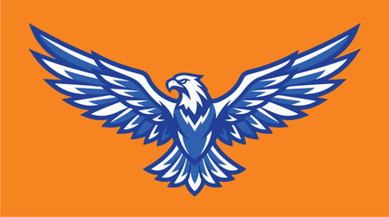 Fototapeta premium Majestic Blue Eagle Spreading Wings on Orange Background 1.