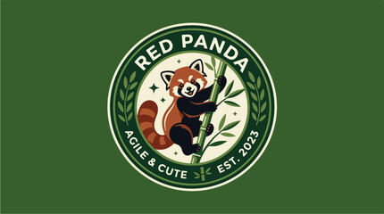 Obraz premium Red Panda Logo Design with Bamboo and Stars.
