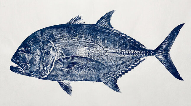 Giant Trevally Gyotaku fishing ink print