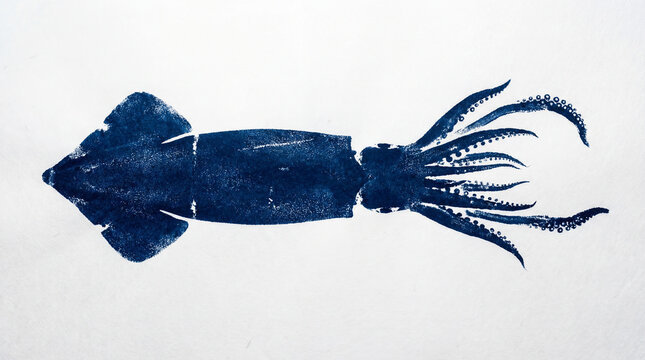 Banana Squid Gyotaku fishing ink print