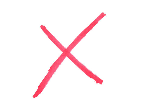 Hand-Drawn Red Cross Marker PNG, Bold Red X Symbol of Error, Wrong, Cancel, Reject, or Prohibition | Grunge Doodle Cross Mark Isolated on White or Transparent Background for Design and Icons